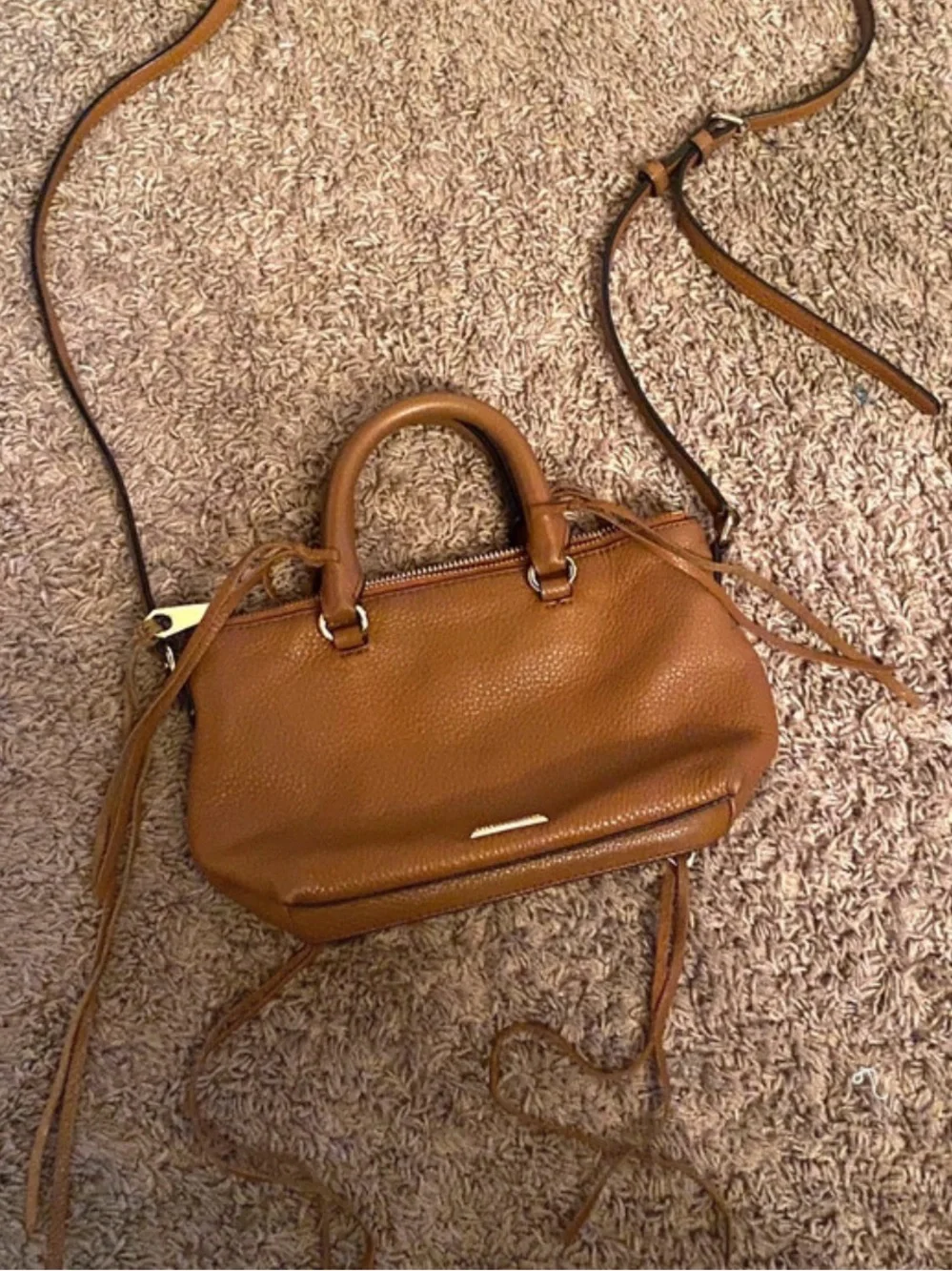 Rebecca Minkoff Micro Moto Satchel in Cognac